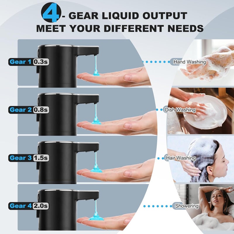 GURITHE 2 Pack Automatic Soap Dispenser: 13.52oz/400ml Wall Touchless Liquid - 4-Level Adjustable Modern Electric Hand Soap Dispenser - Kitchen Bathroom Kids Family Black - Image 4